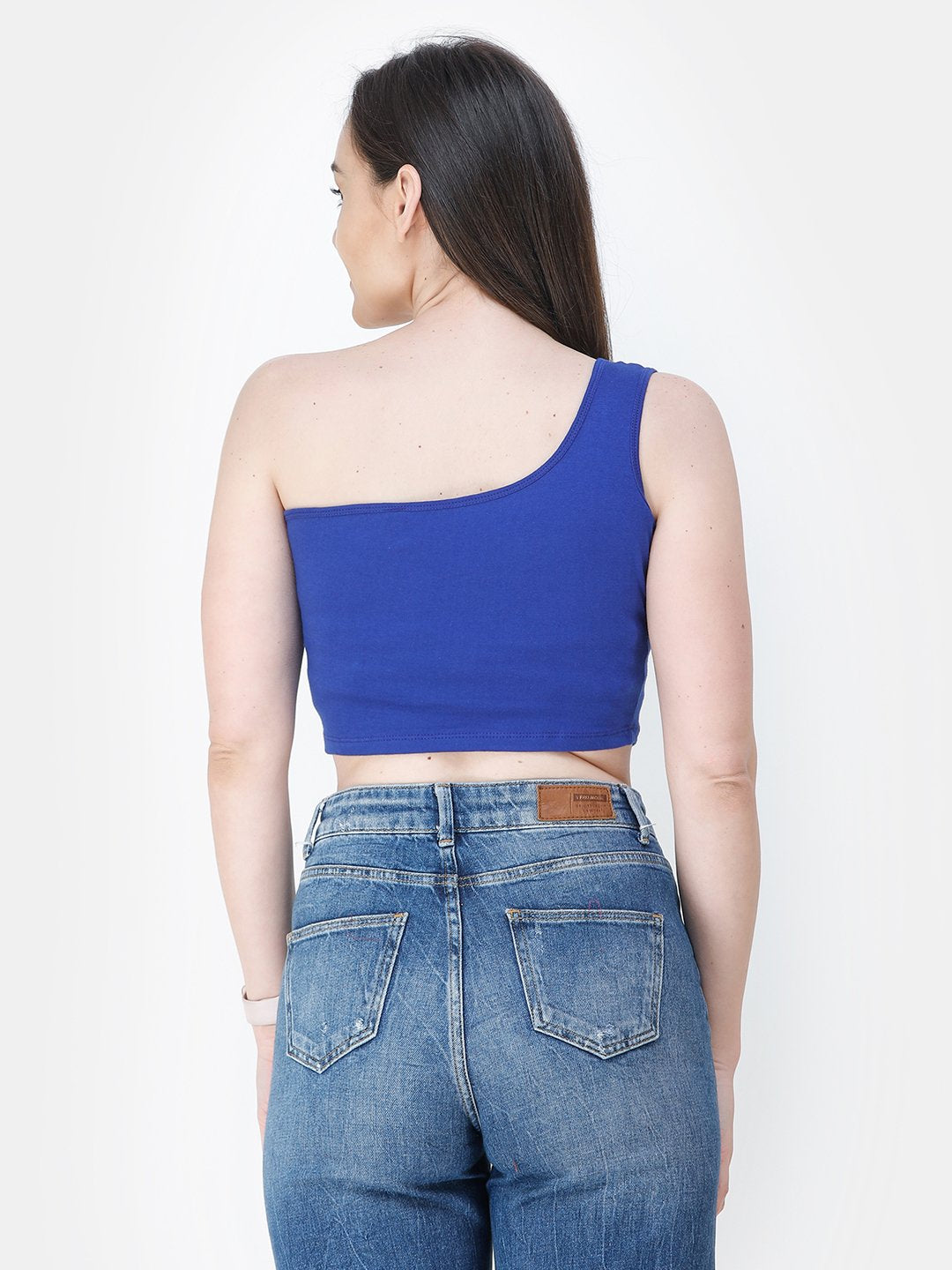 Blue Solid Crop Top