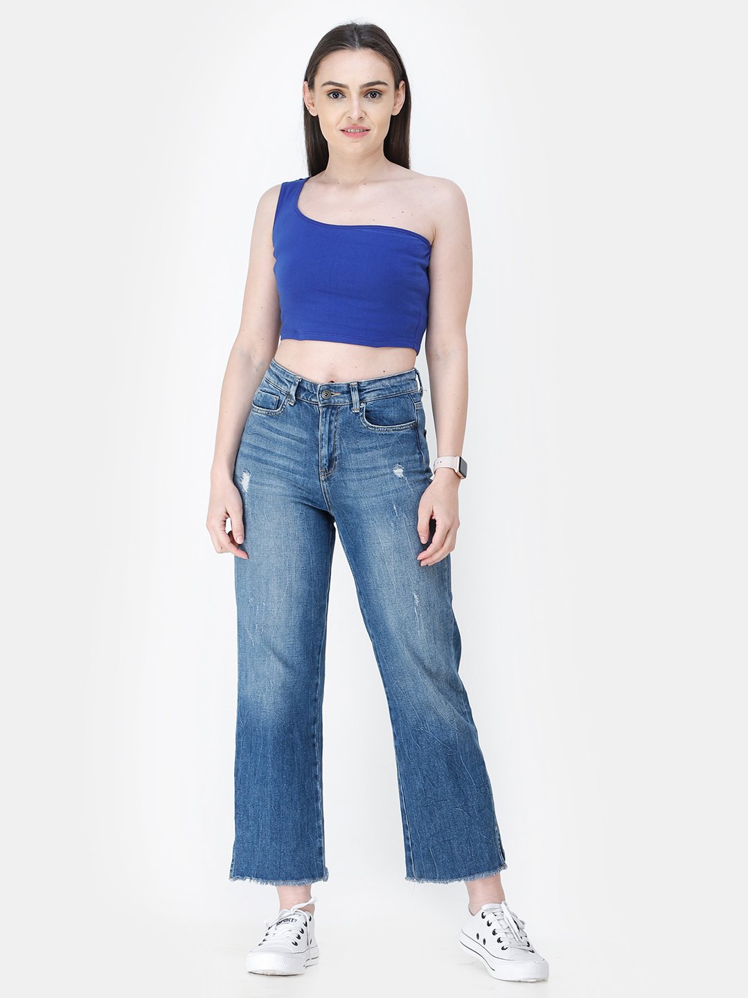 Blue Solid Crop Top