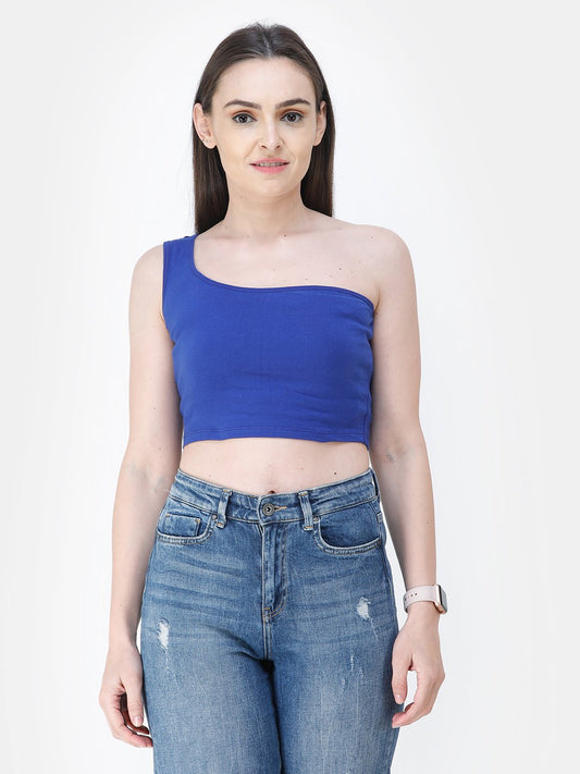 Blue Solid Crop Top