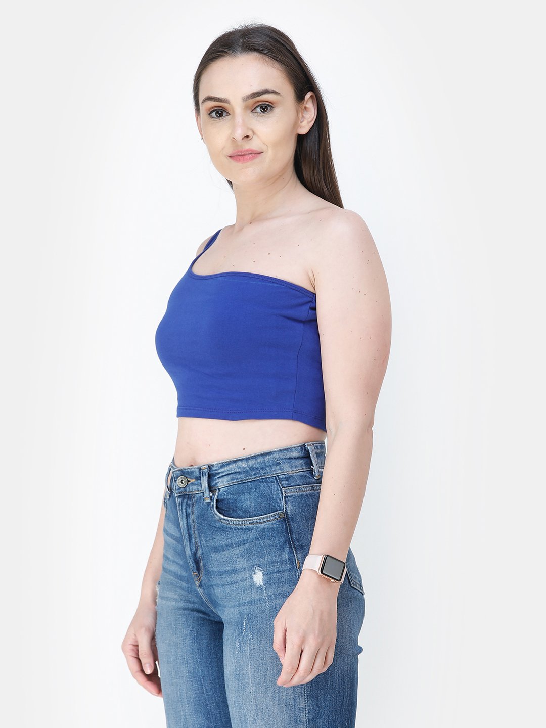 Blue Solid Crop Top