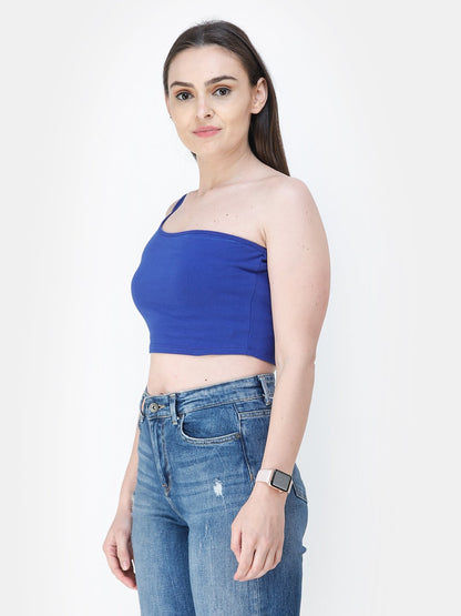 Blue Solid Crop Top