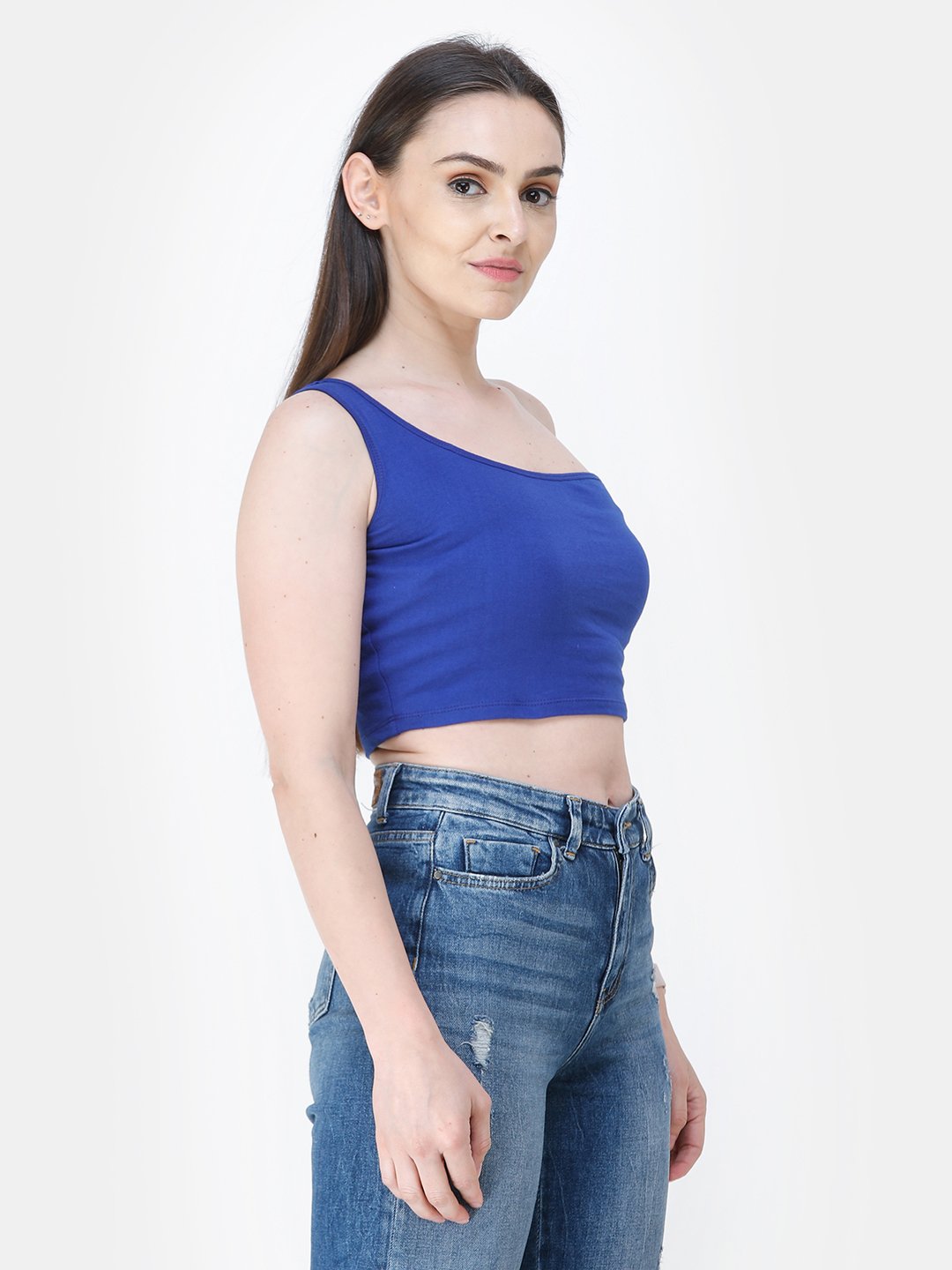 Blue Solid Crop Top