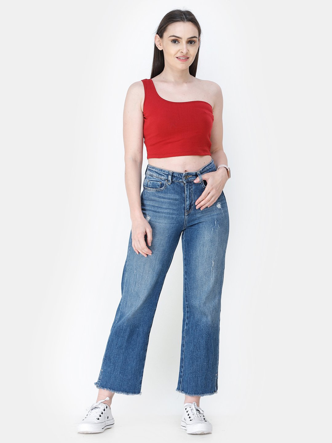 Maroon Solid Crop Top