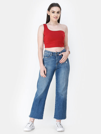 Maroon Solid Crop Top