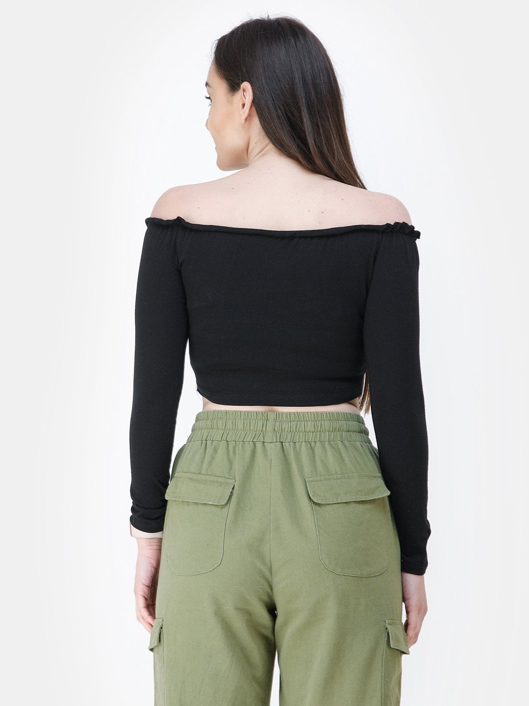 Black Solid Crop Top
