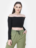 Black Solid Crop Top
