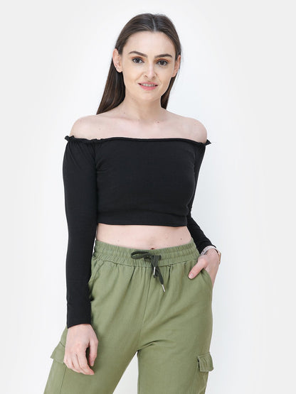 Black Solid Crop Top