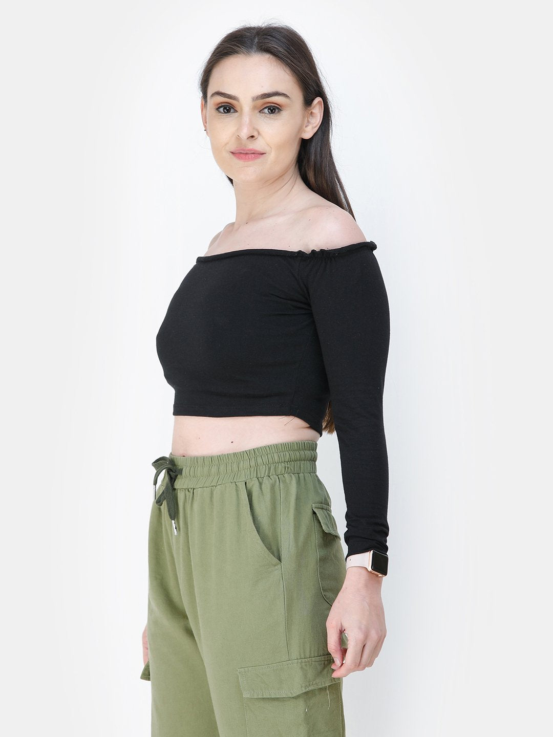 Black Solid Crop Top