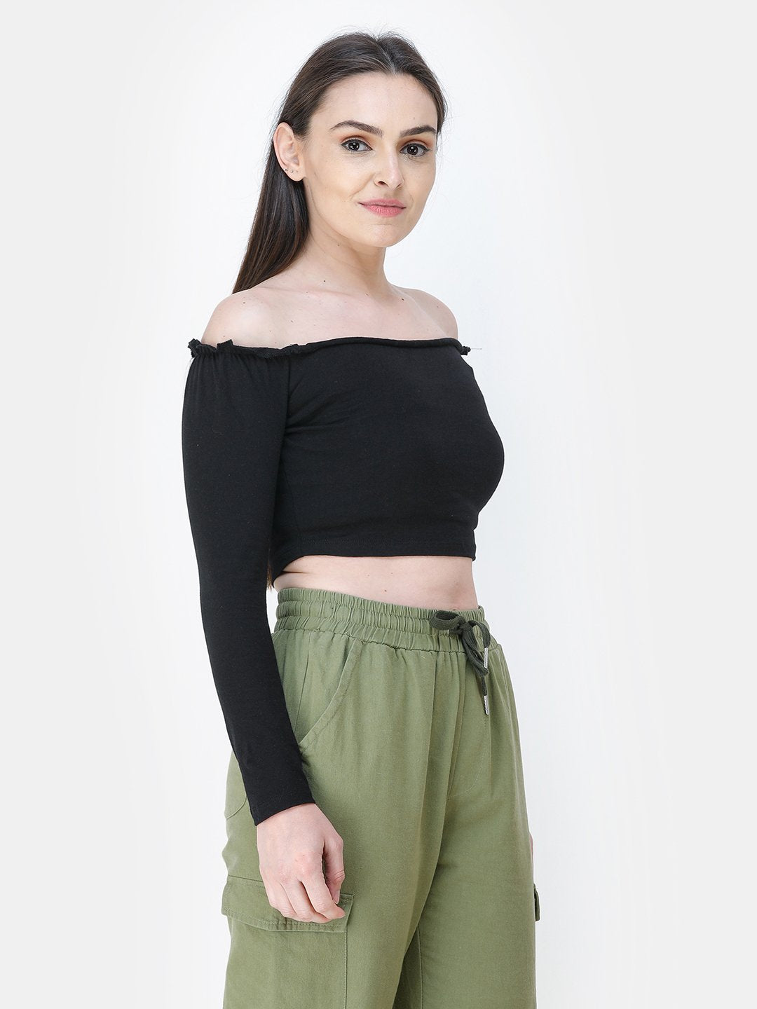 Black Solid Crop Top
