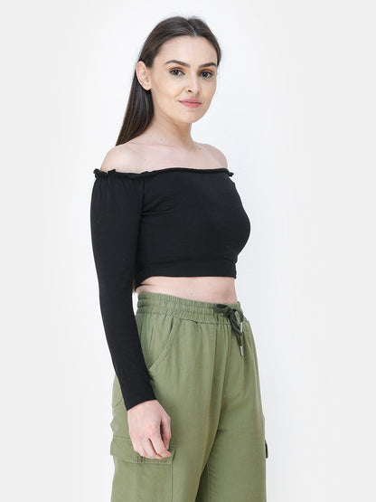 Black Solid Crop Top