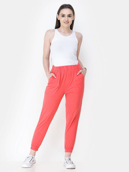 Coral Solid Track Pants