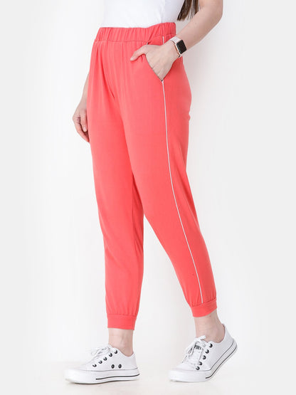 Coral Solid Track Pants