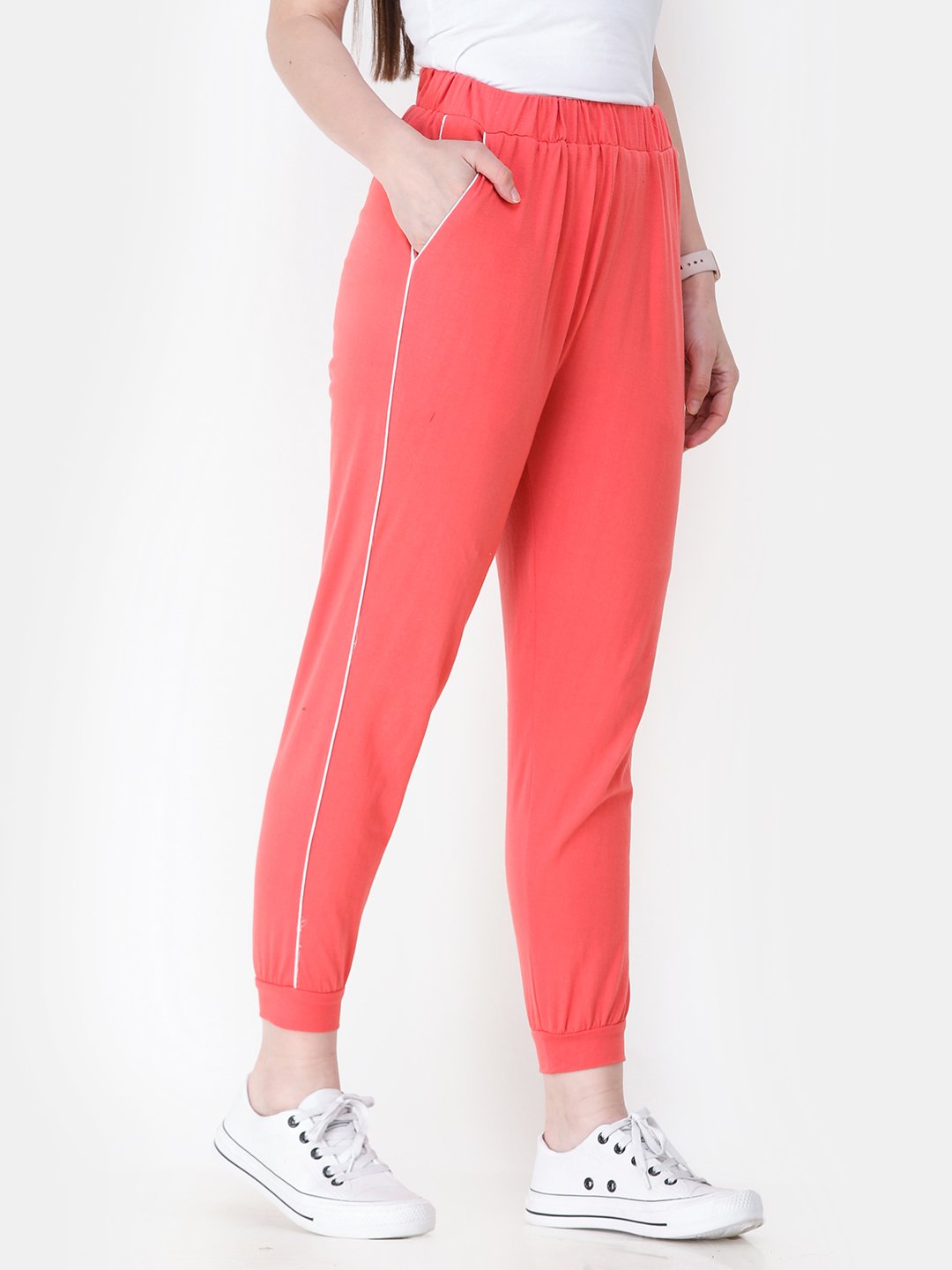Coral Solid Track Pants