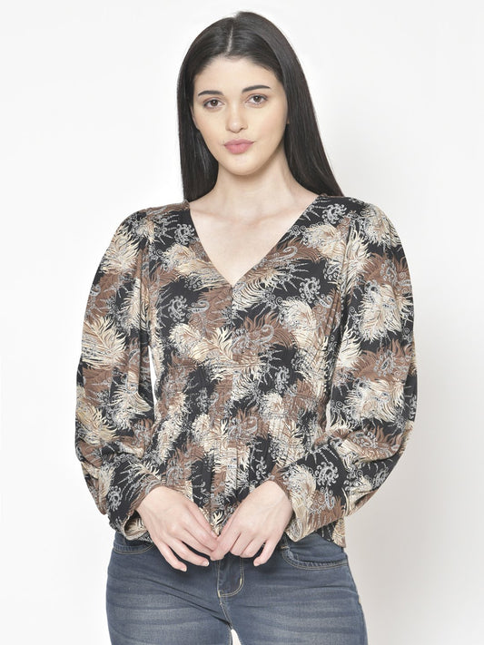 Cation Black Printed Top