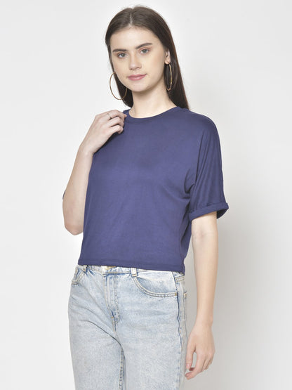 Cation Navy Blue Solid Top