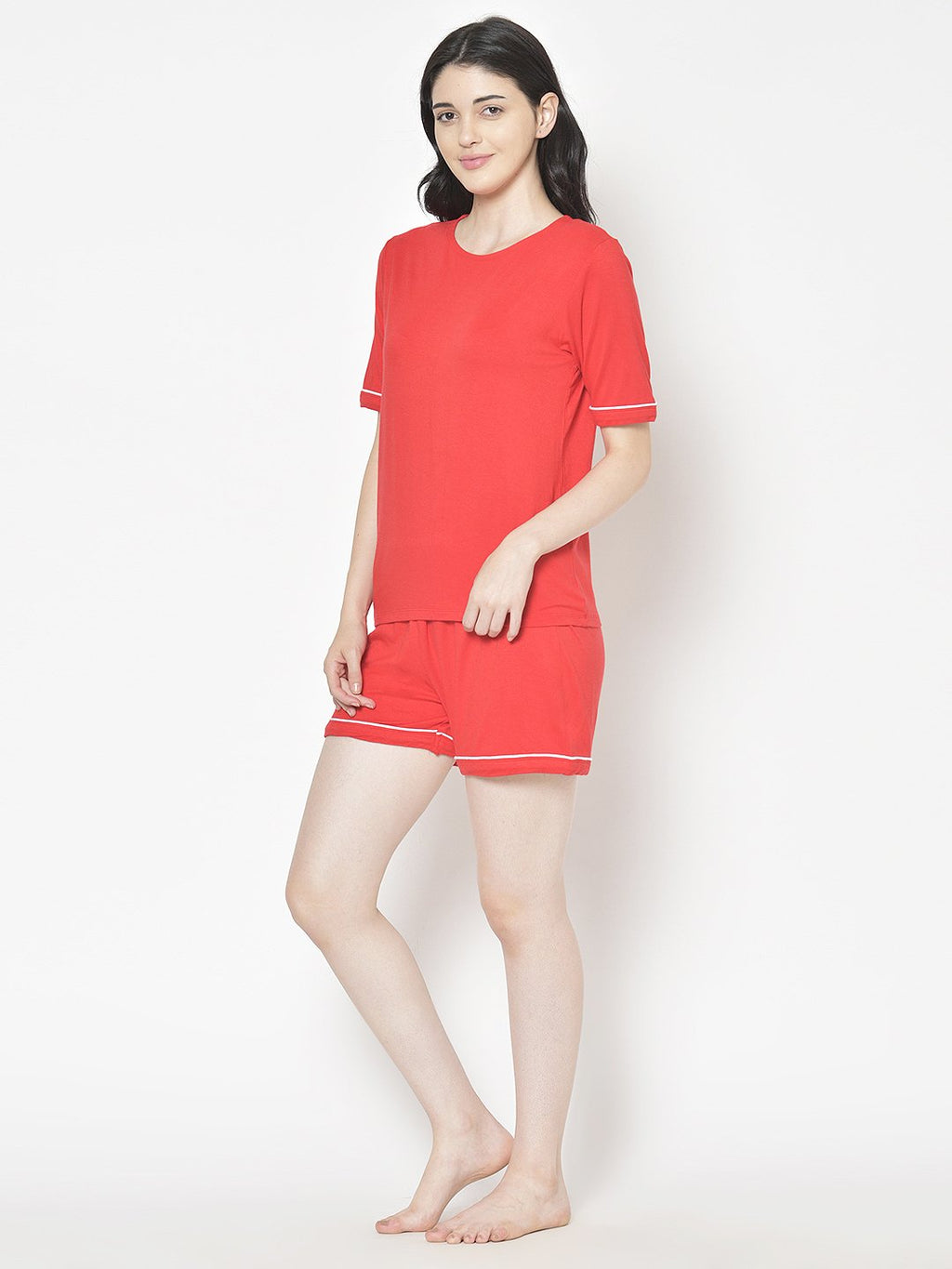Cation Red Solid Night Suit