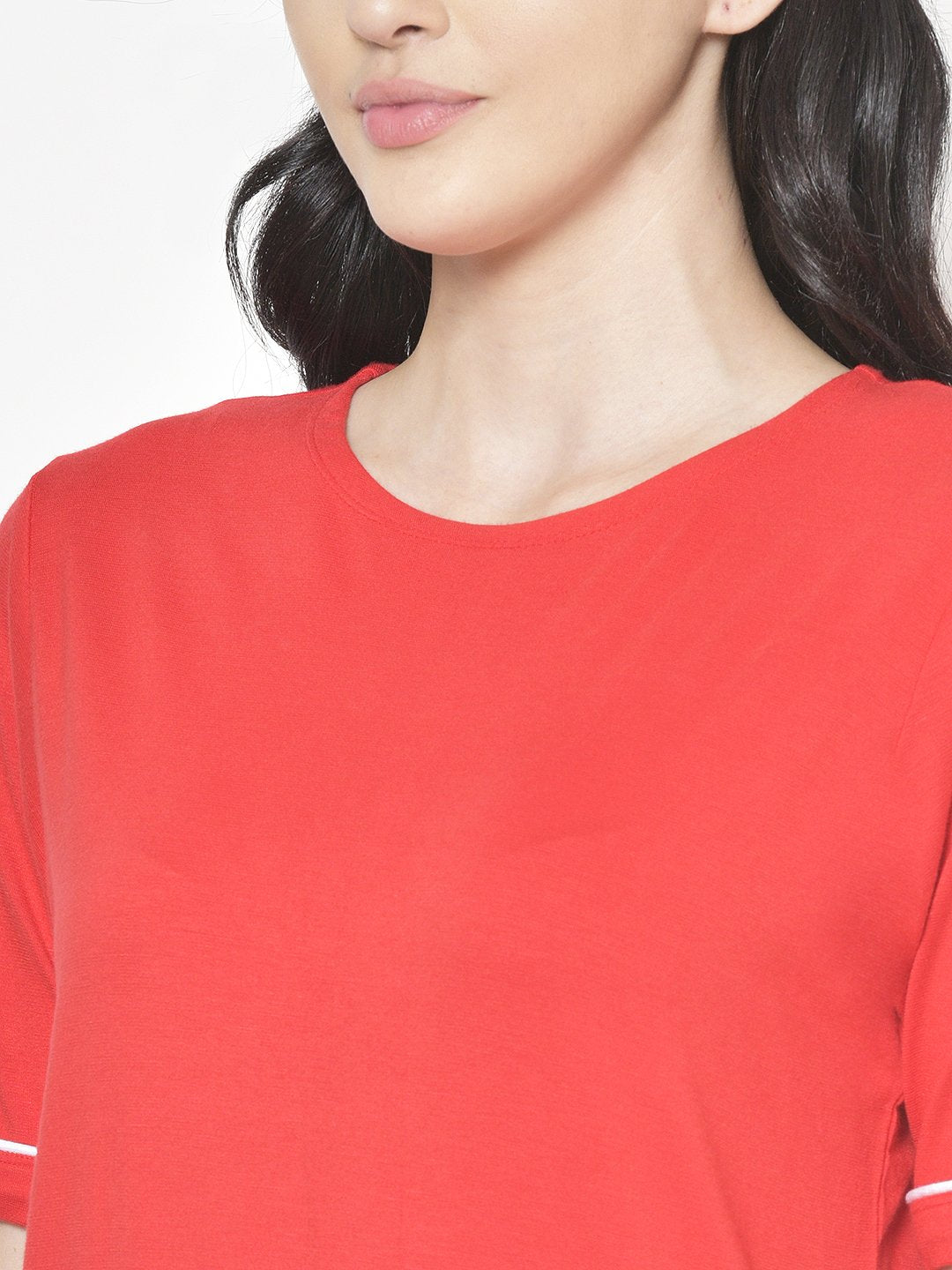 Cation Red Solid Night Suit