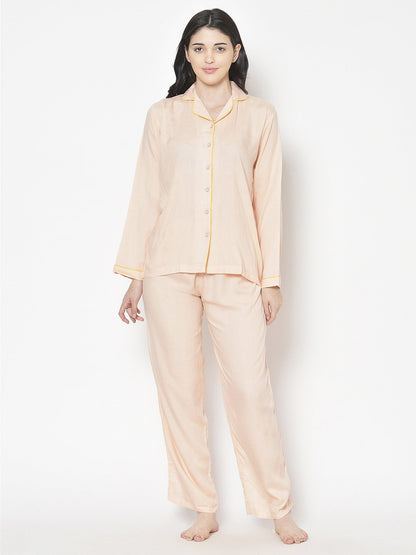 Cation Peach Solid Night Suit