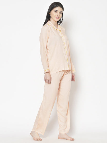 Cation Peach Solid Night Suit