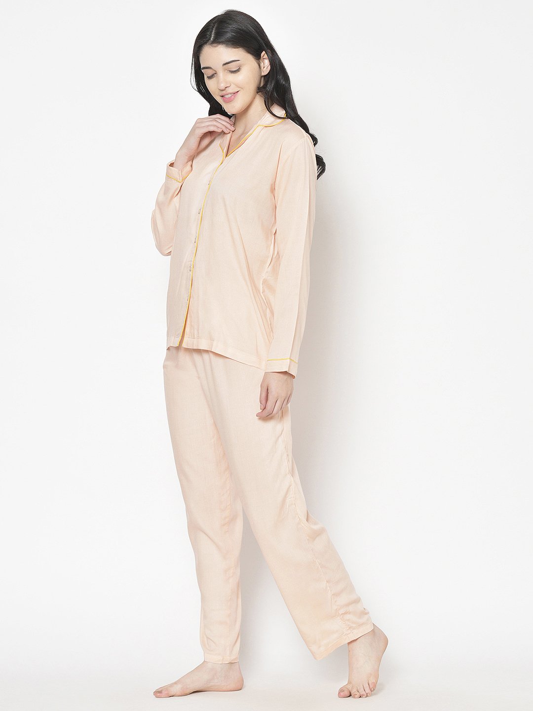 Cation Peach Solid Night Suit