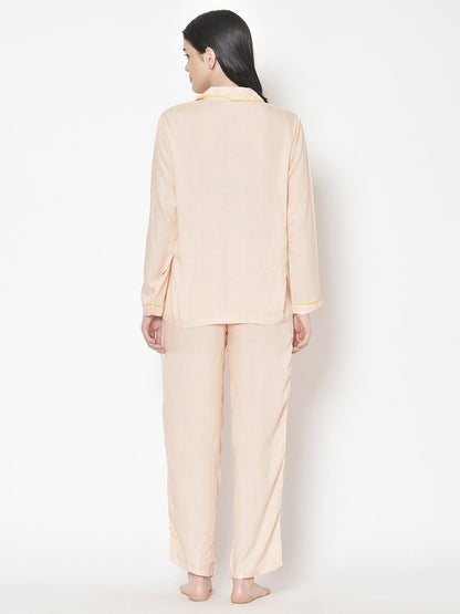 Cation Peach Solid Night Suit