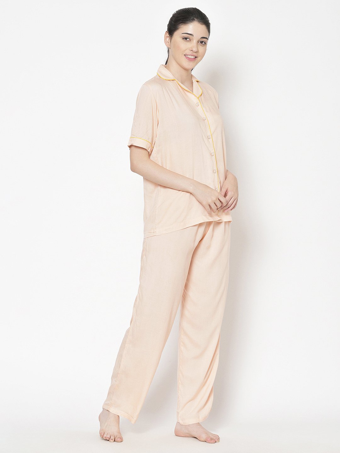 Cation Peach Solid Night Suit