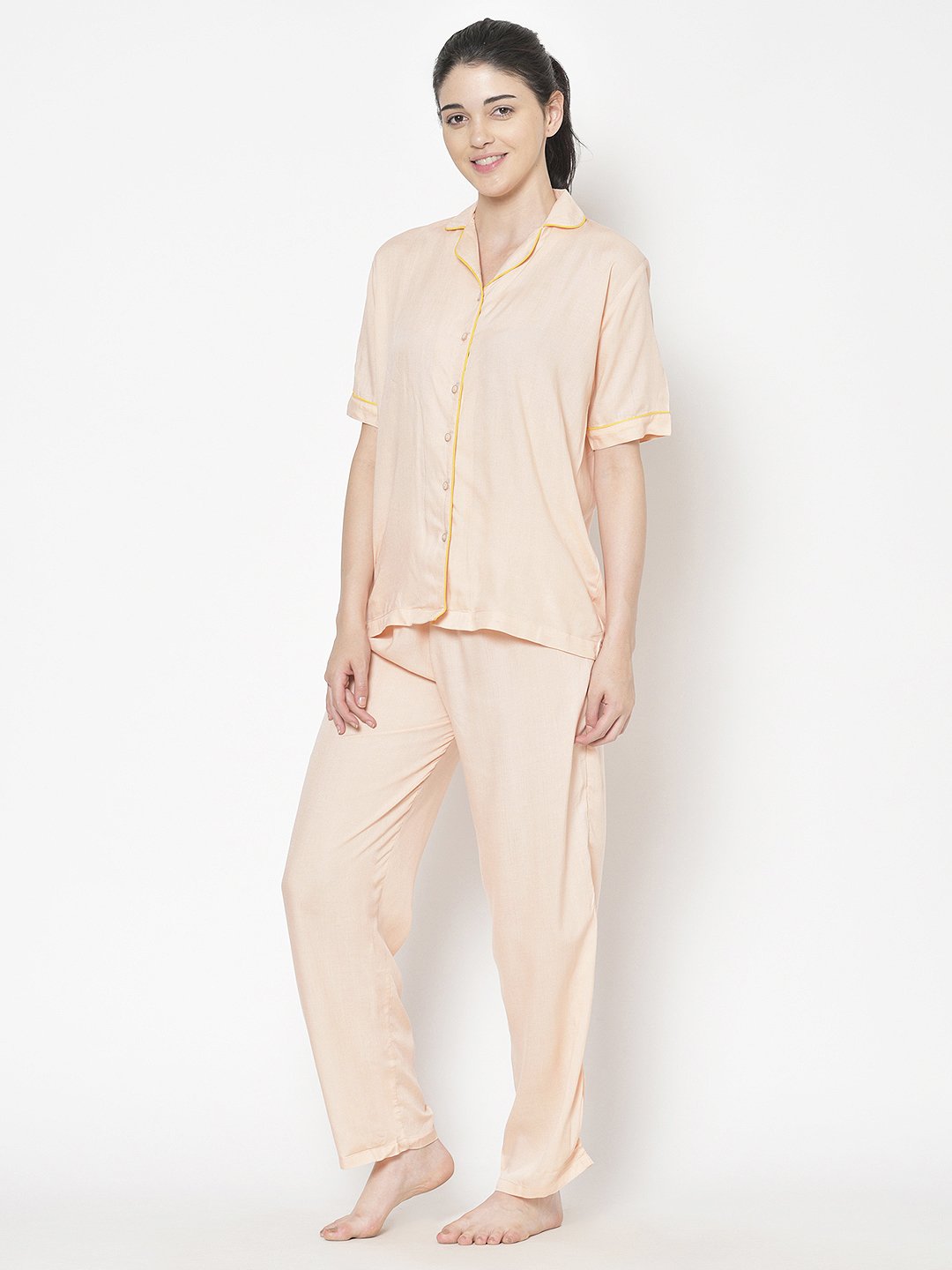Cation Peach Solid Night Suit