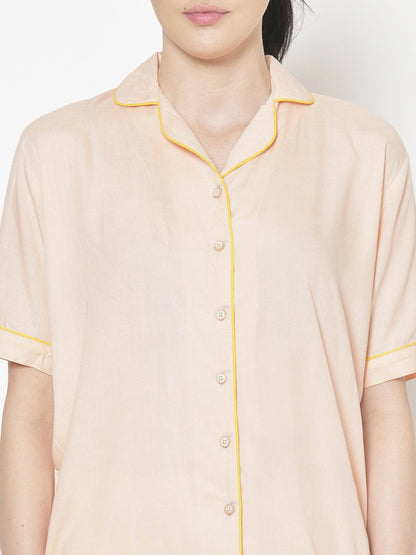 Cation Peach Solid Night Suit