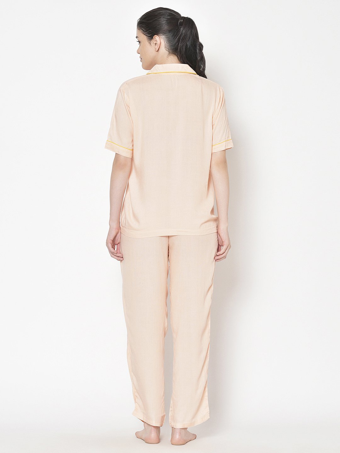 Cation Peach Solid Night Suit