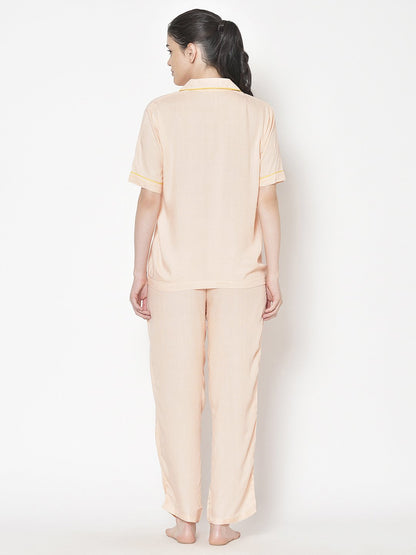 Cation Peach Solid Night Suit