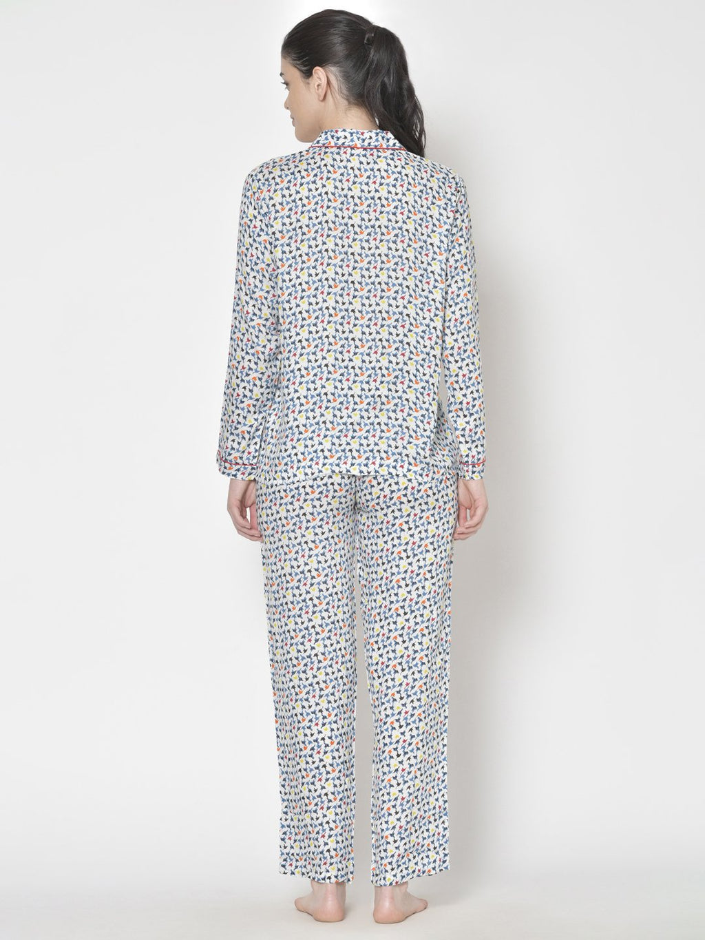 Cation Blue Solid Night Suit & White Printed Night Suit