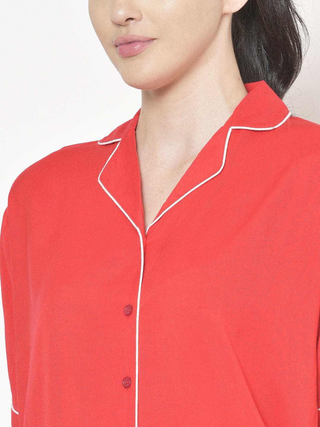 Cation Red Solid Night Suit