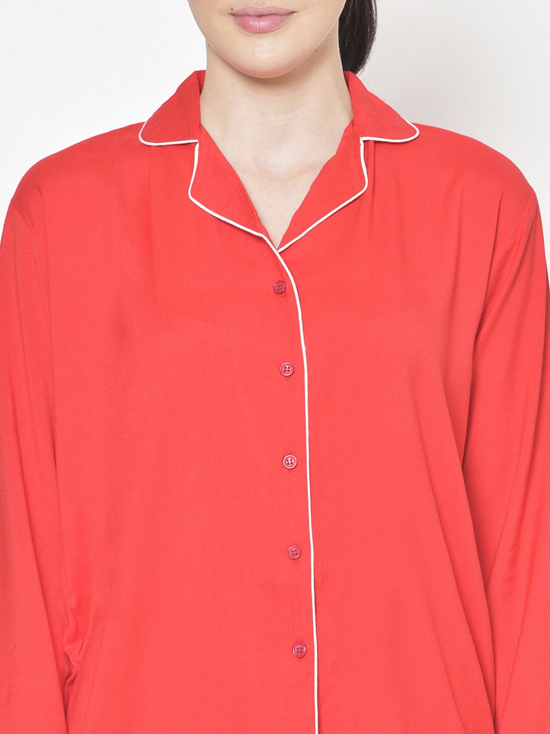 Cation Red Solid Night Suit