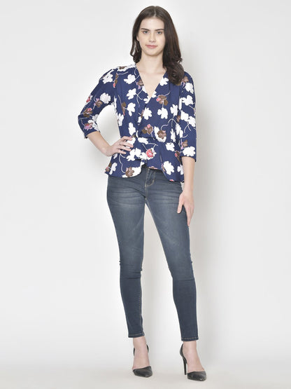 Cation Navy Blue Printed Top