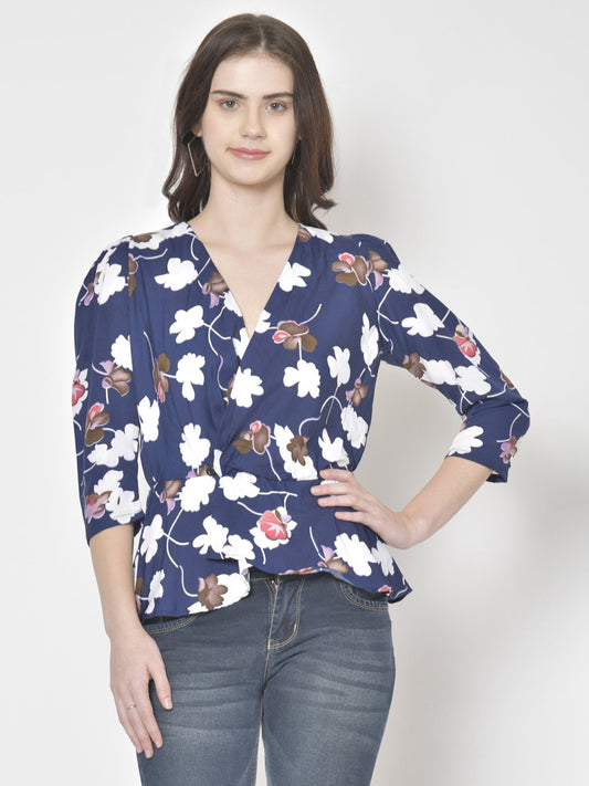 Cation Navy Blue Printed Top