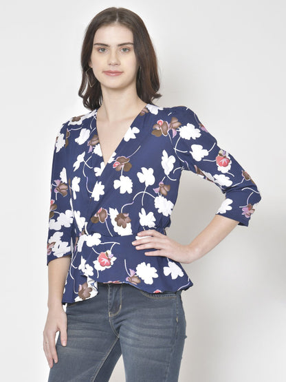Cation Navy Blue Printed Top