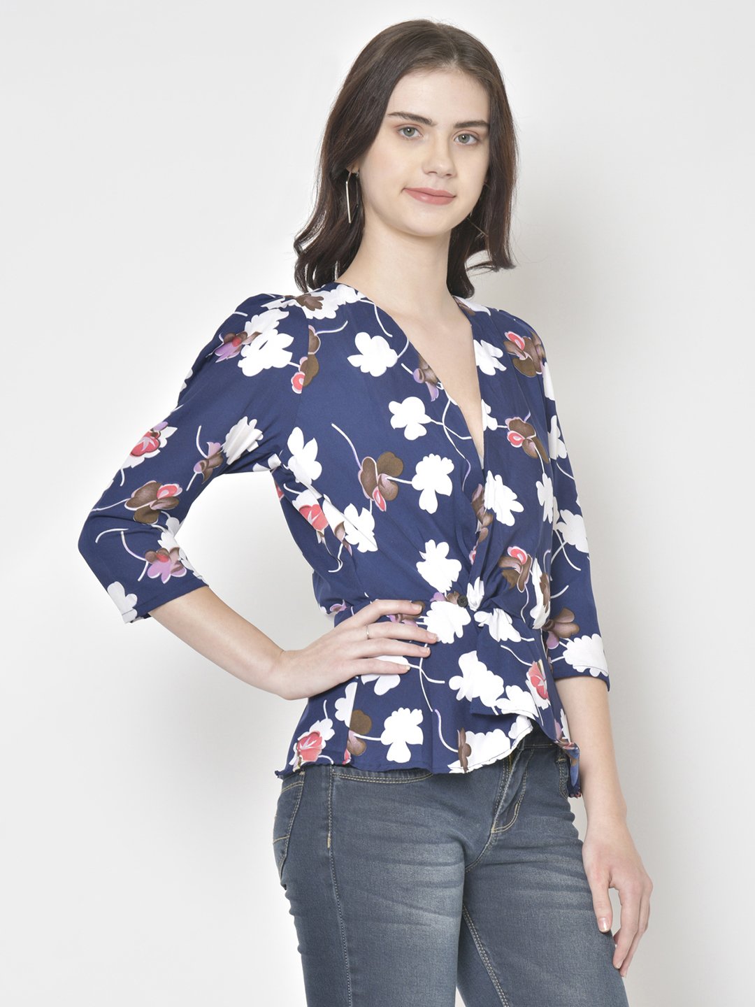 Cation Navy Blue Printed Top
