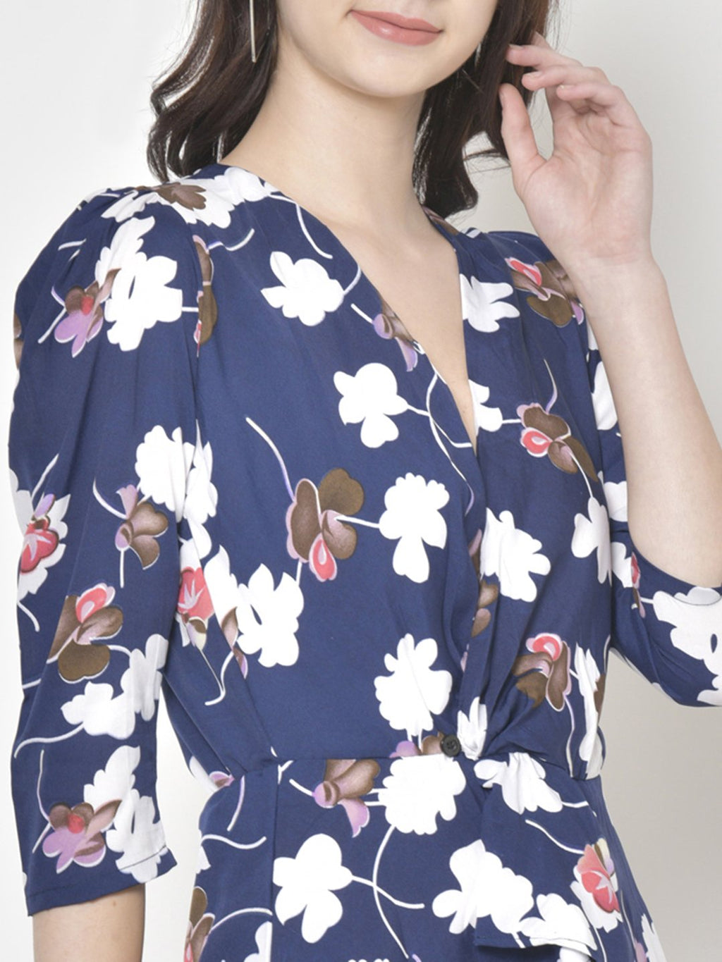 Cation Navy Blue Printed Top