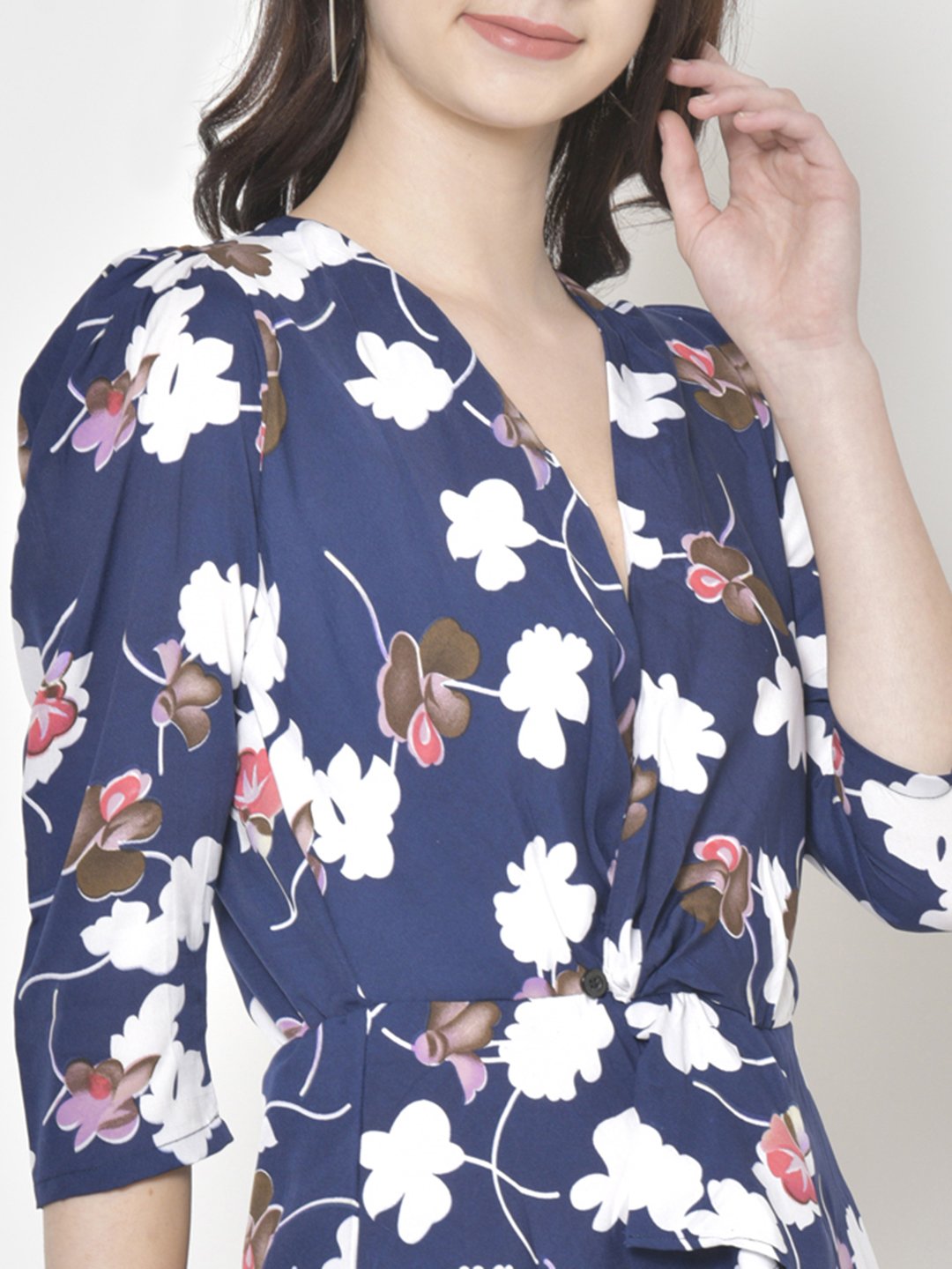 Cation Navy Blue Printed Top