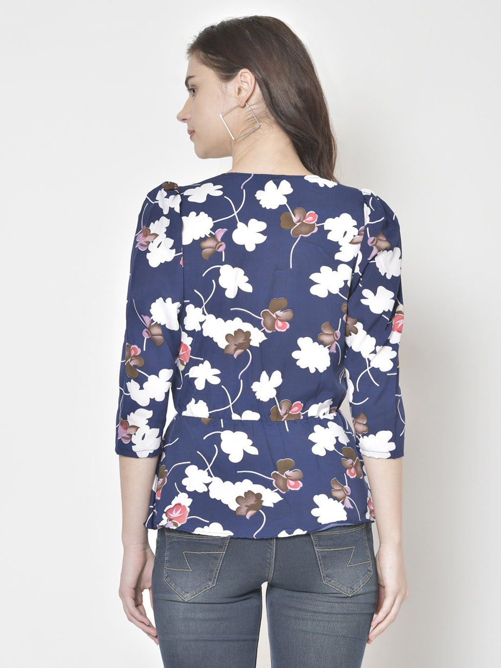 Cation Navy Blue Printed Top