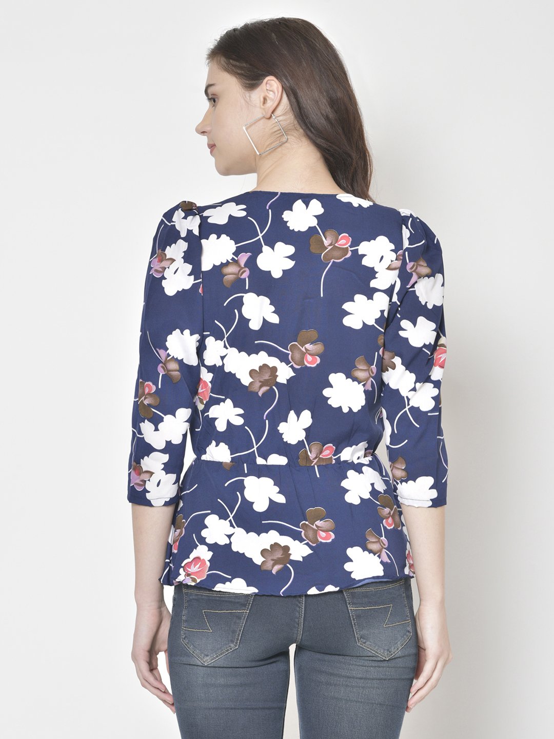 Cation Navy Blue Printed Top