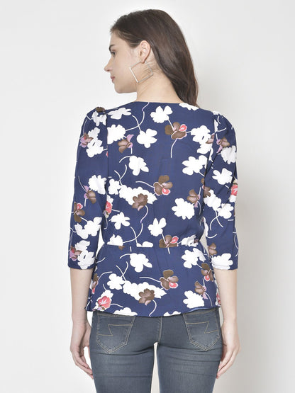 Cation Navy Blue Printed Top