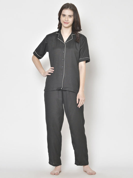 Cation Solid Black Night Suit