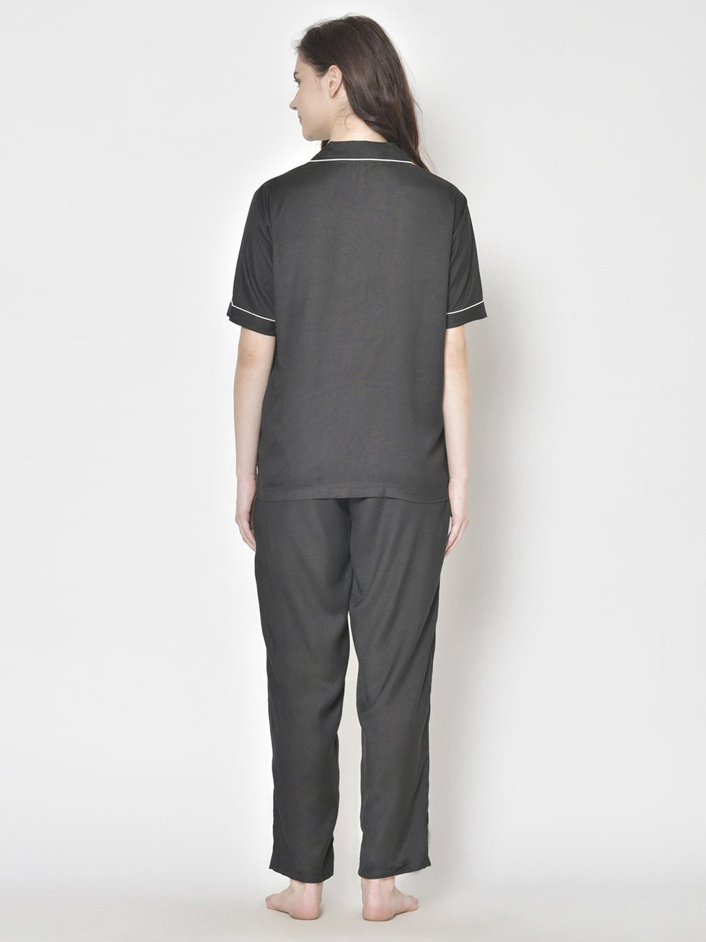 Cation Solid Black Night Suit