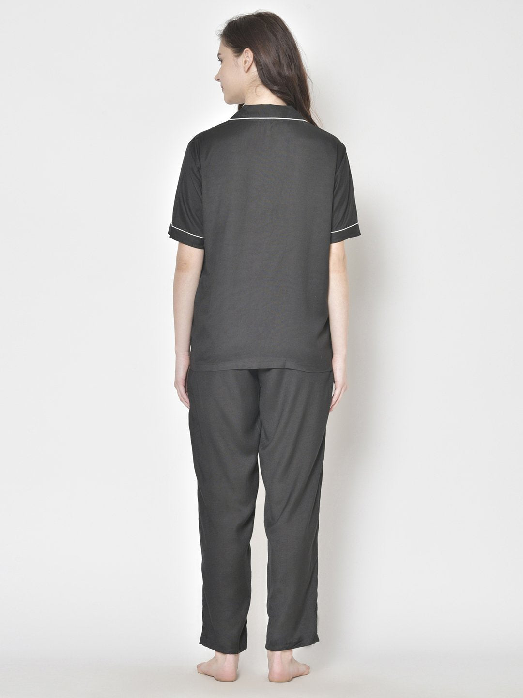 Cation Solid Black Night Suit
