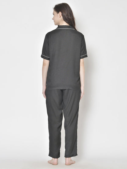 Cation Solid Black Night Suit
