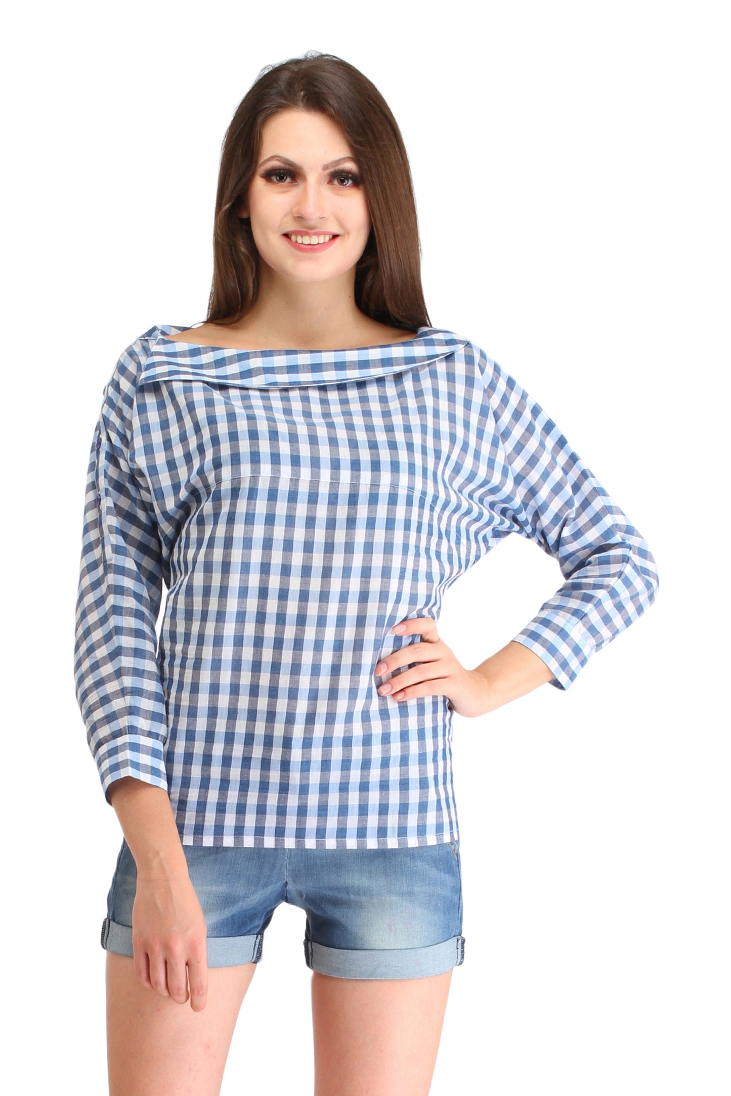 Cation Blue Checkered Top
