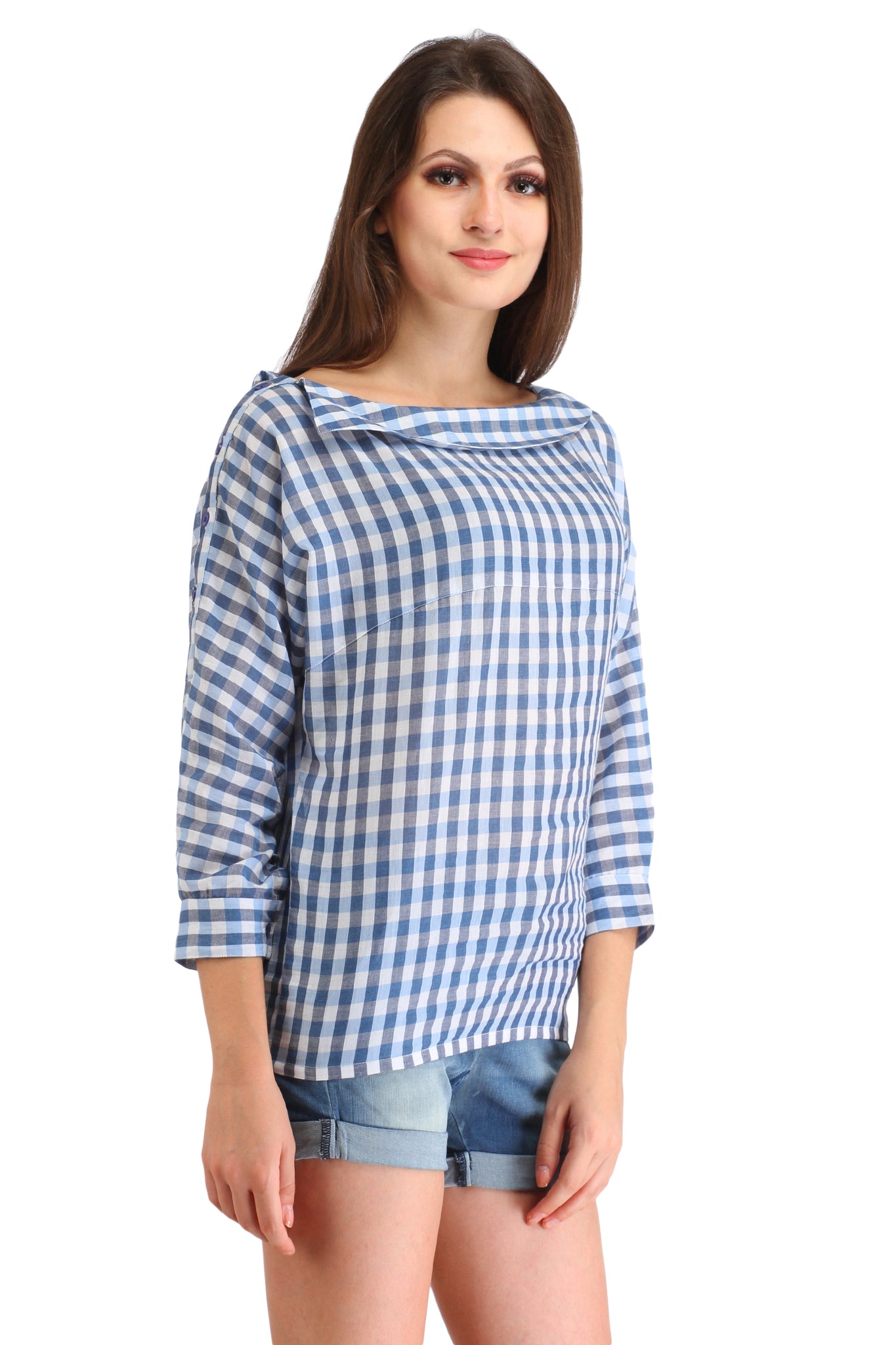 Cation Blue Checkered Top