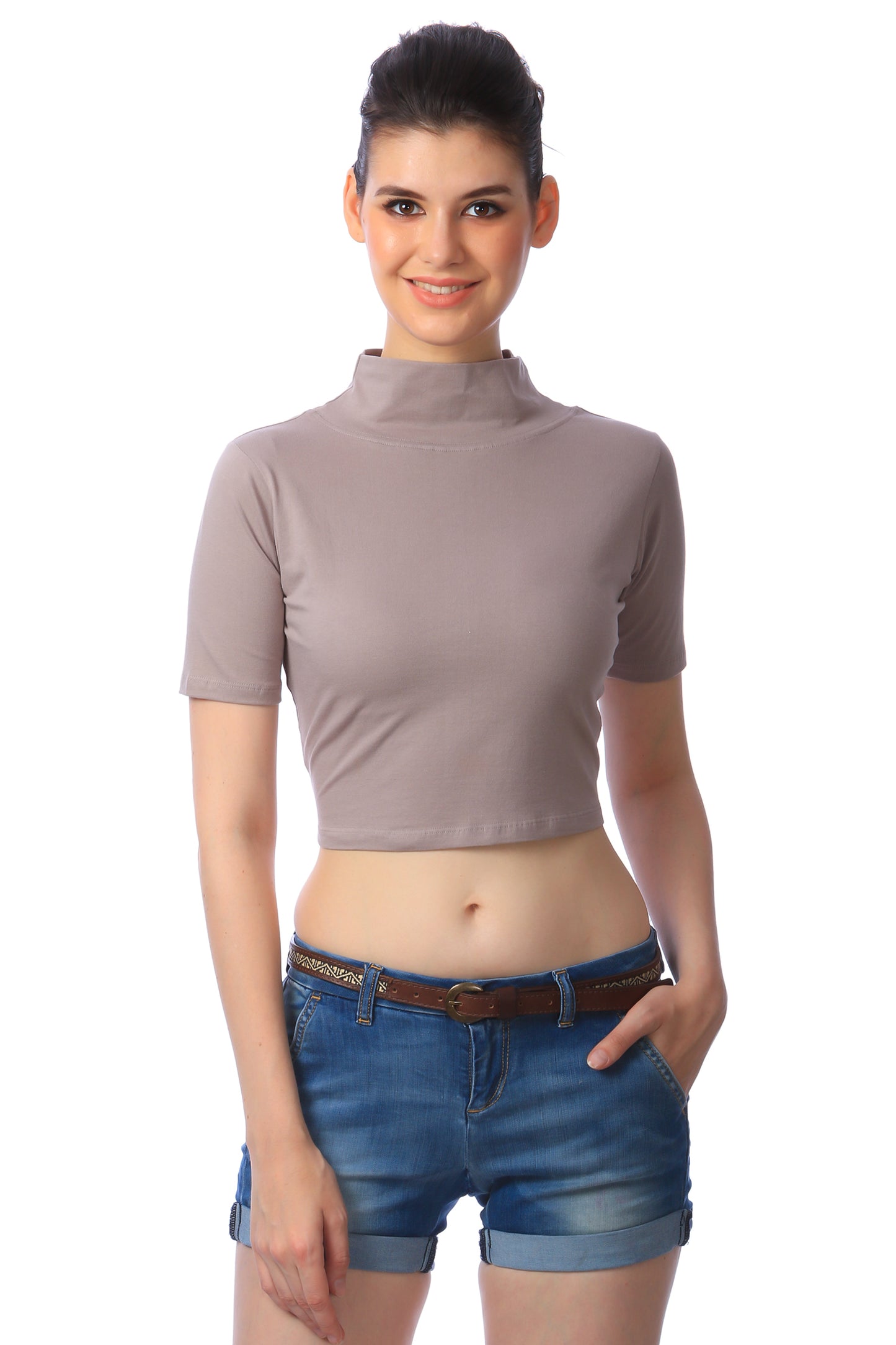 Cation Beige Cotton Crop Top
