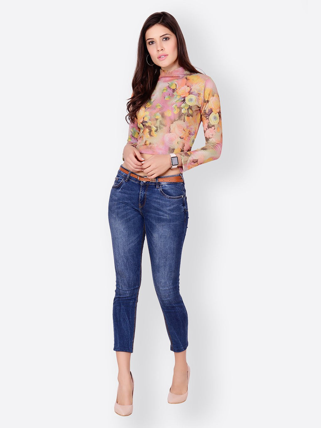 SCORPIUS BEIGE FLORAL CROPTOP